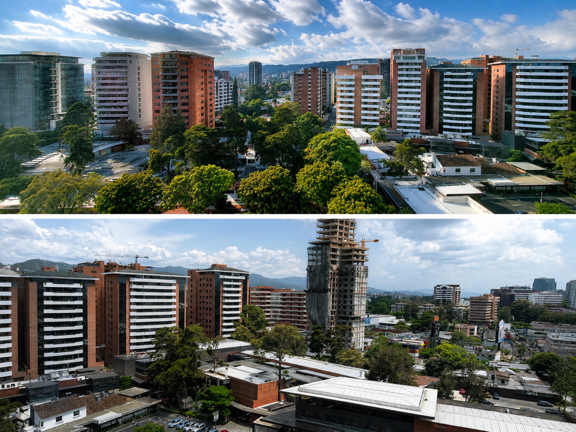 Vista desde la oficina 1106 de Asesoria Global en el Edificio Pialé — panorámica del corazón financiero de Zona 10 Ciudad de Guatemala